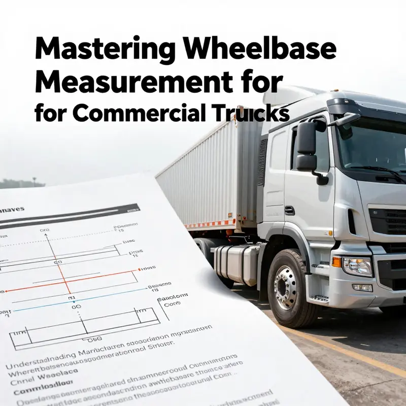 A guide illustrating the precise method for measuring the wheelbase on a commercial truck.