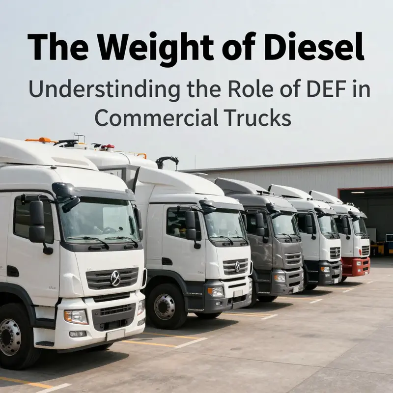 Commercial diesel trucks lined at a logistics center with DEF storage, symbolizing market dominance.