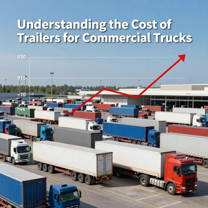 An array of new commercial truck trailers highlighting the variety in types and pricing.