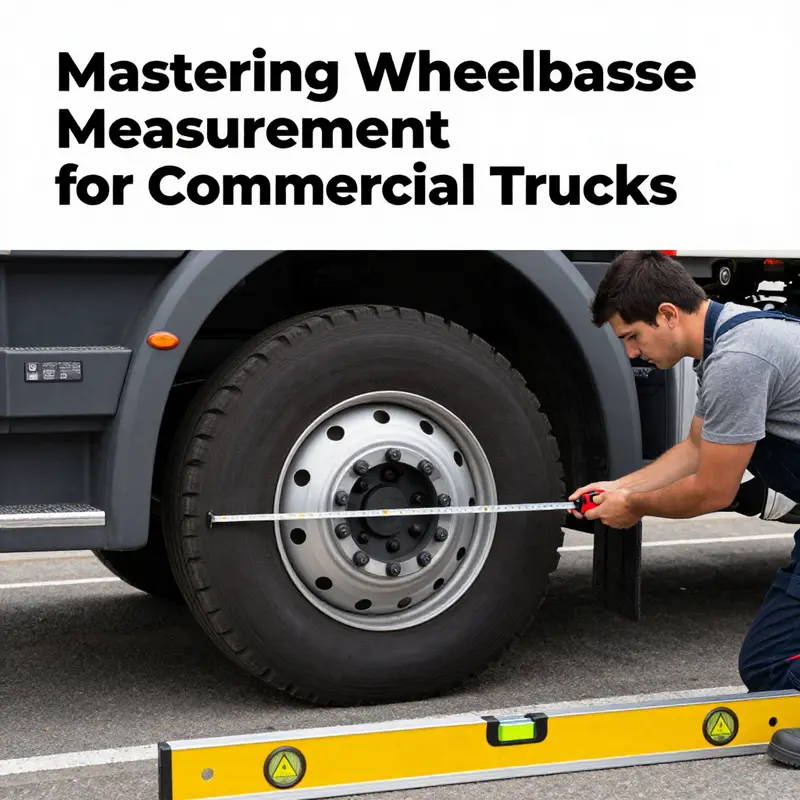 A guide illustrating the precise method for measuring the wheelbase on a commercial truck.