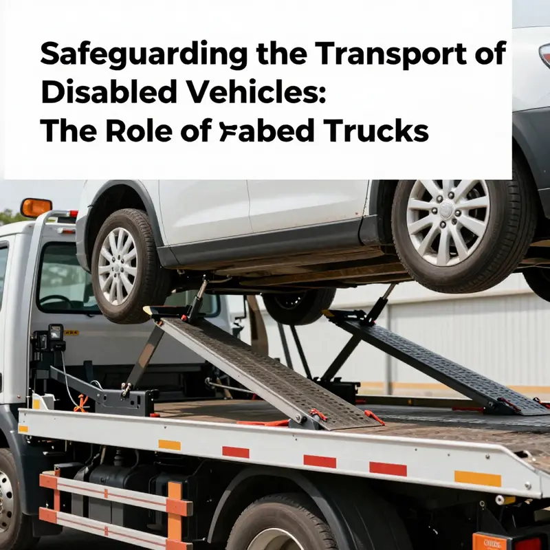 A detailed view of the operational mechanisms within a flatbed tow truck as it prepares to transport a disabled vehicle.