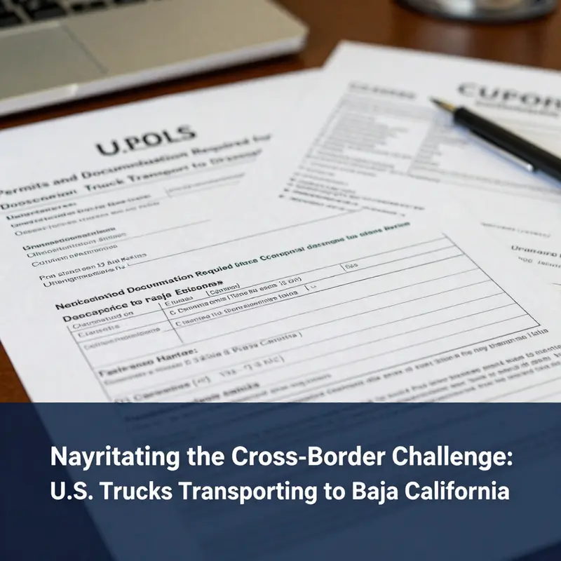 Trucks waiting at the U.S.-Mexico border crossing, showcasing the importance of regulatory compliance.