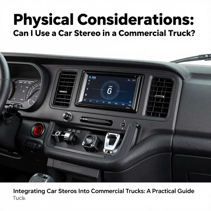 Installation of a car stereo in a commercial truck dashboard showcasing necessary tools and fittings.