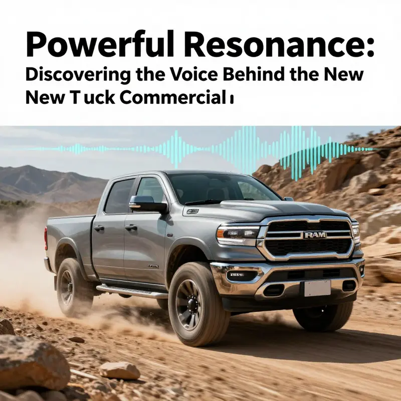 A Ram Truck navigating rugged terrain, enhanced with soundwaves symbolizing the impactful voiceover by Jeffrey Palmer.