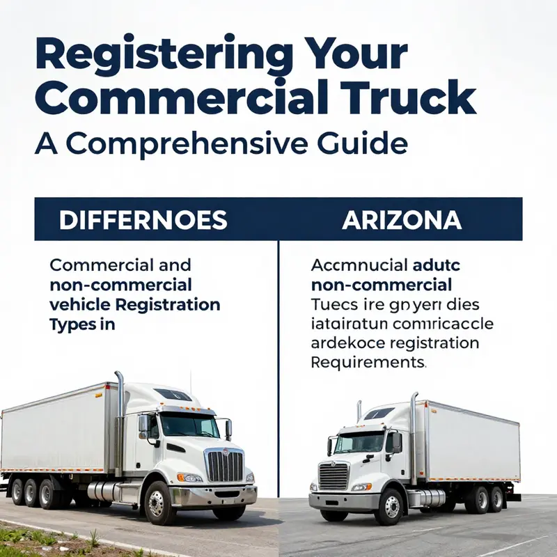 A commercial truck at the Arizona Department of Transportation, showcasing essential documents for registration.