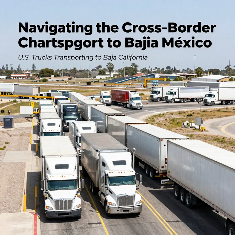 Trucks waiting at the U.S.-Mexico border crossing, showcasing the importance of regulatory compliance.