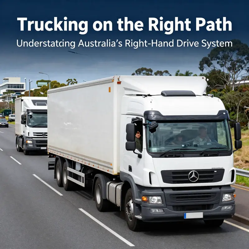 Commercial trucks in Australia feature right-hand drive, crucial for navigation on the left side of the road.