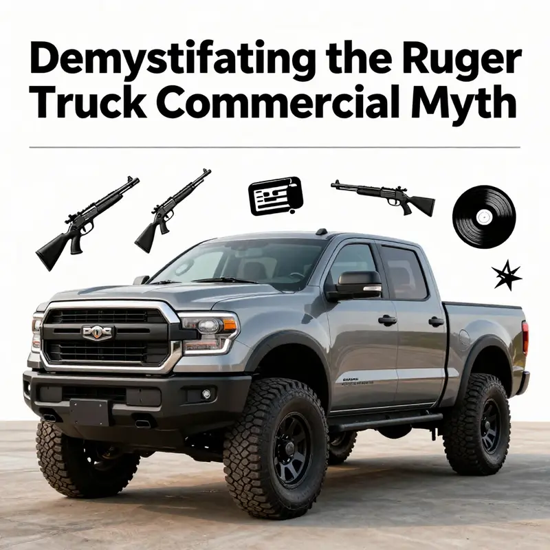 A graphic showing a rugged truck next to symbols of firearms and music, encapsulating the article's themes.