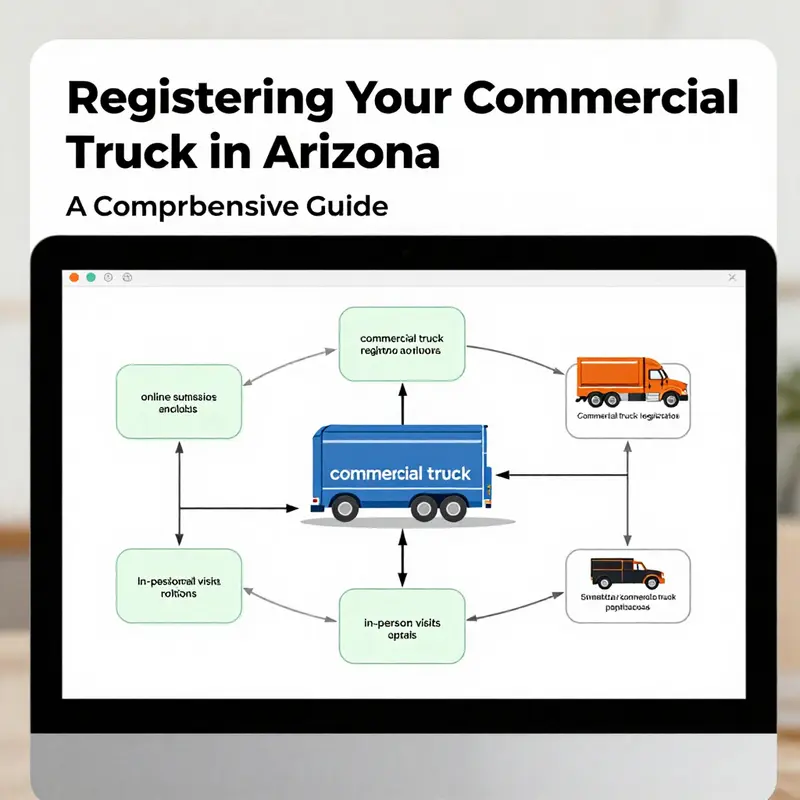 A commercial truck at the Arizona Department of Transportation, showcasing essential documents for registration.