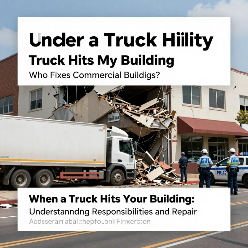The aftermath of a truck collision with the commercial building, highlighting the importance of understanding liability.