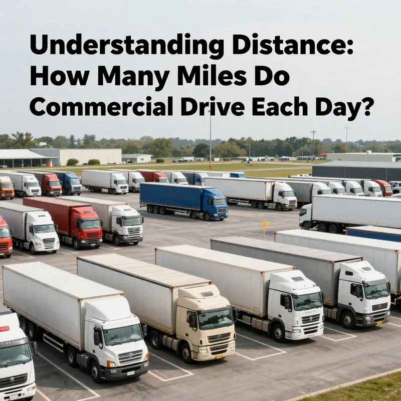 A wide angle view of a truck parking lot showing various commercial trucks, symbolizing the trucking industry.
