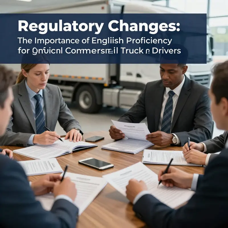 Truck drivers participating in safety discussions highlighting the importance of language proficiency.