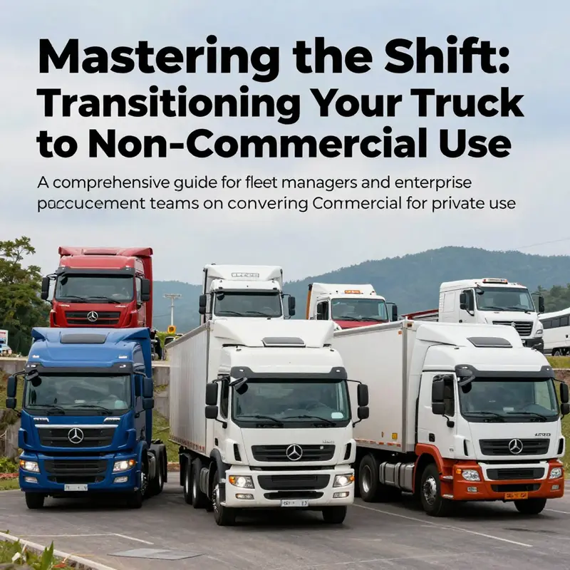 A diverse fleet of trucks in a picturesque setting, symbolizing the transition to non-commercial use.