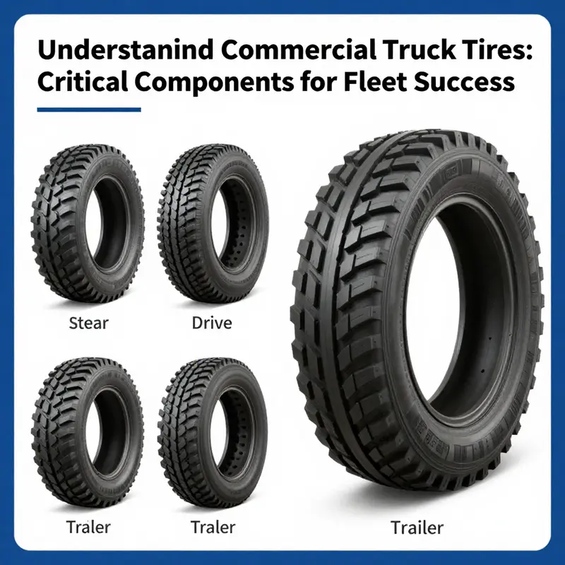 An overview of diverse commercial truck tires showcasing their distinctive features.