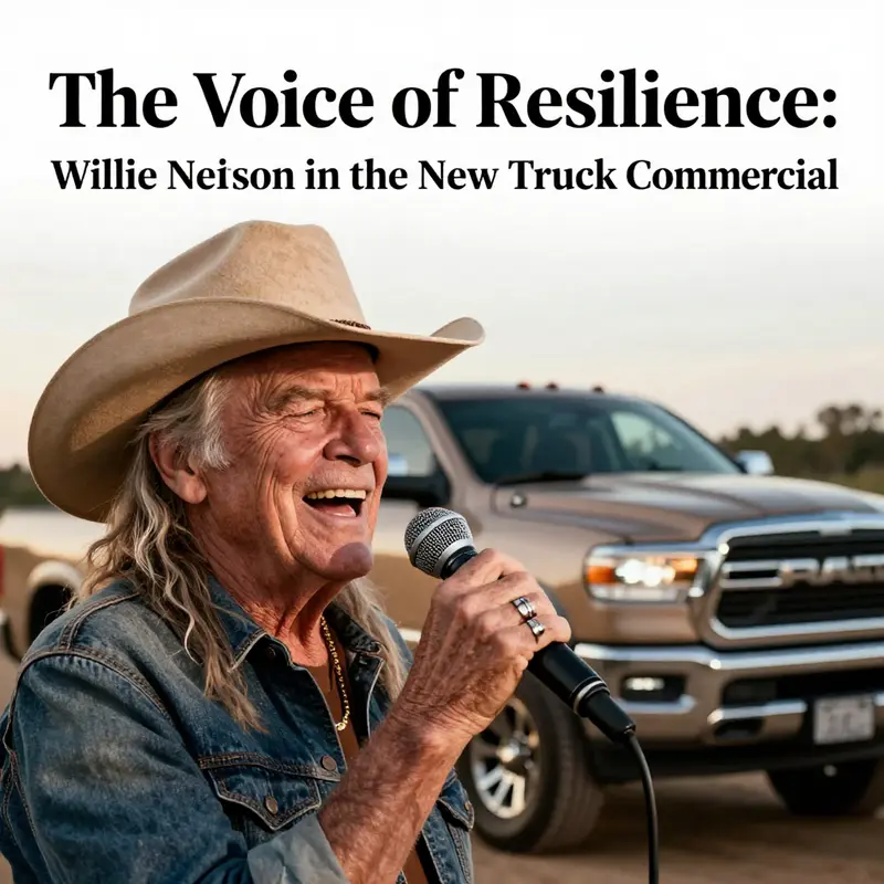 Willie Nelson performing in the new Ram Truck commercial, emphasizing his deep connection to rural values.
