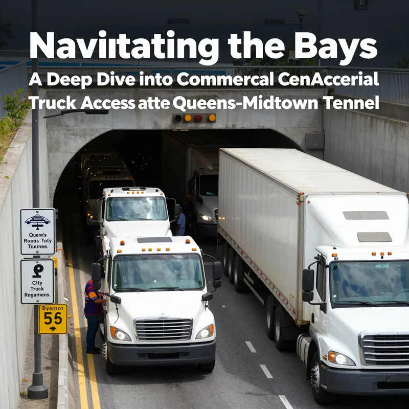 Visual representation of commercial trucks entering the Queens-Midtown Tunnel under regulatory oversight.