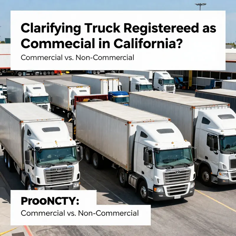 A variety of trucks illustrating the distinction between commercial and non-commercial vehicles in California.