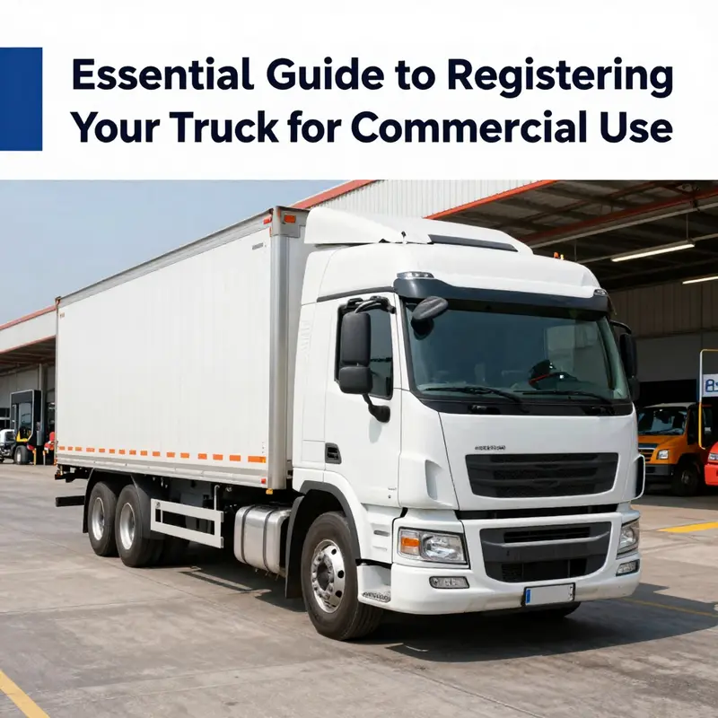 A commercial truck parked at a freight warehouse, emphasizing the need for immediate registration for business operations.