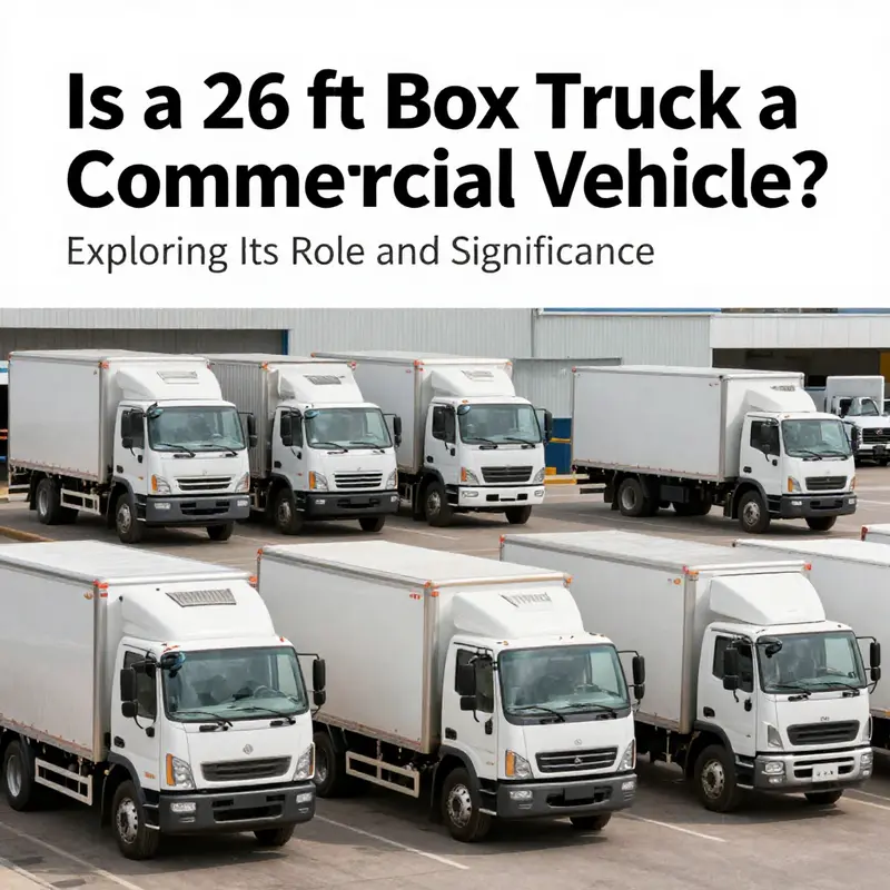 A collective view of multiple 26 ft box trucks parked in a commercial area, highlighting their diverse roles in business.