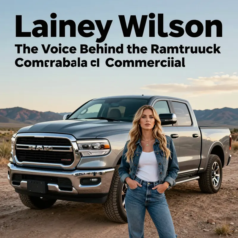 Lainey Wilson with a Ram 1500 truck in a beautiful landscape, representing the integration of strength and music.