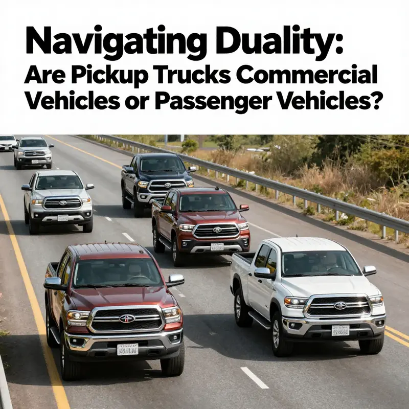 A variety of pickup trucks driving on a highway, representing both their commercial and passenger functions.