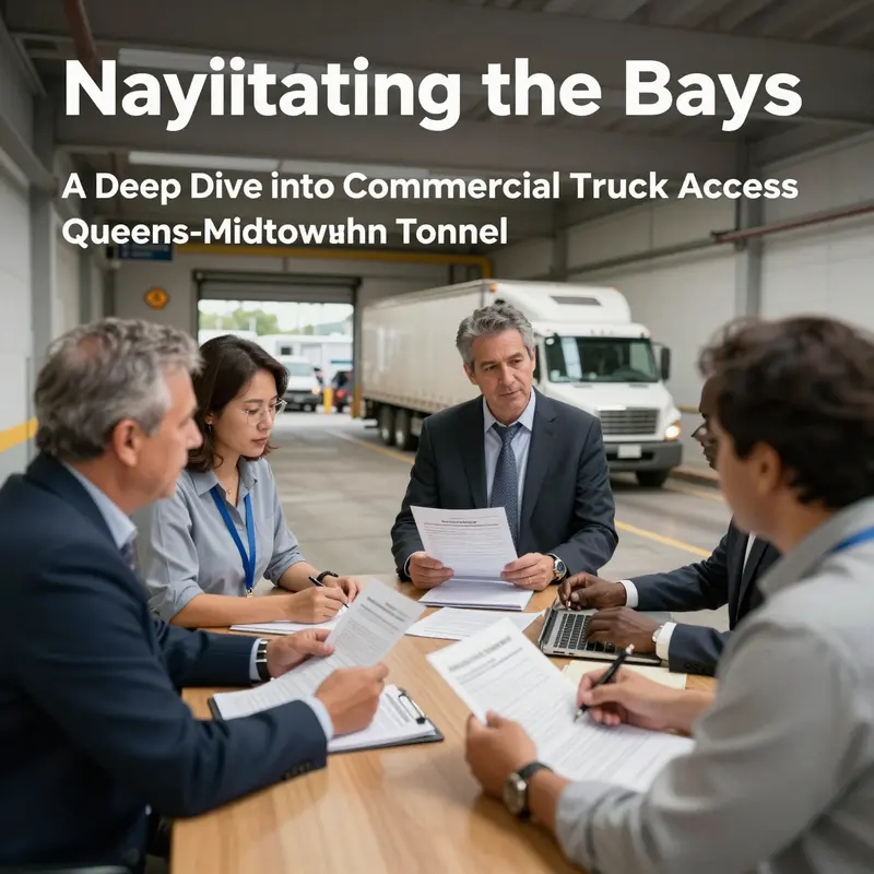 Visual representation of commercial trucks entering the Queens-Midtown Tunnel under regulatory oversight.