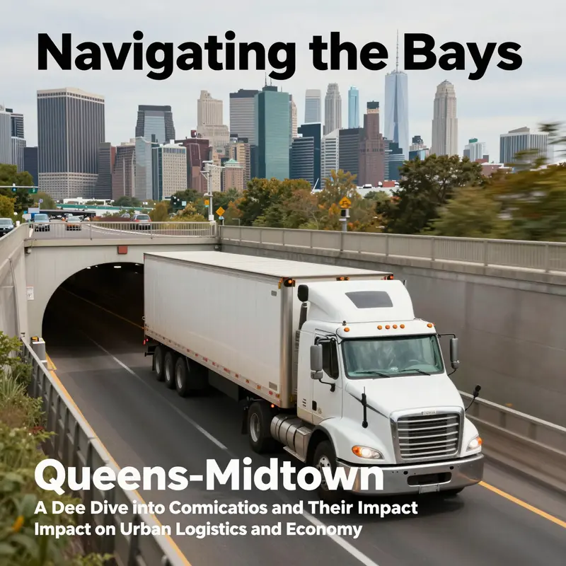 A commercial truck in the Queens-Midtown Tunnel with the Manhattan skyline visible.