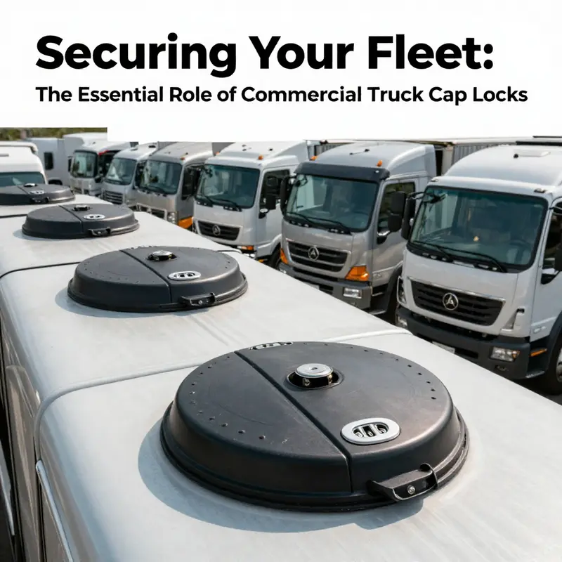 A fleet of commercial trucks with secure truck caps, showcasing the importance of effective locking systems for cargo protection.