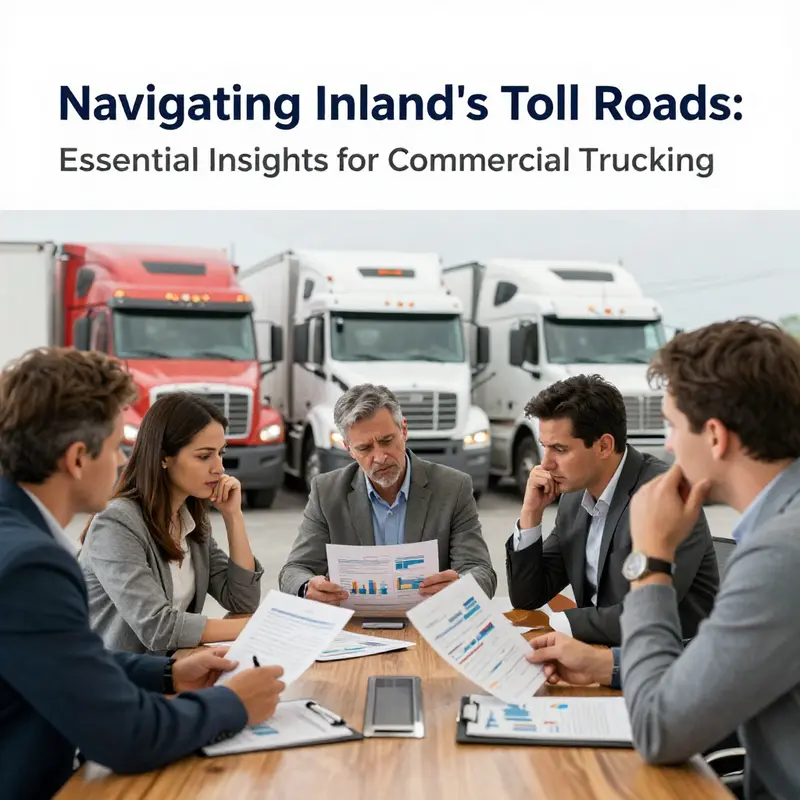 Aerial view of trucks on Indiana Toll Road, illustrating current toll rates and booths.