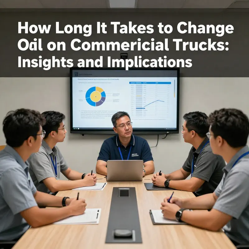 A mechanic changing oil on a commercial truck while keeping track of time estimates.