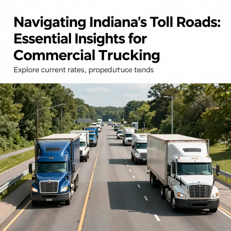 Scene showing multiple commercial trucks on the Indiana Toll Road.
