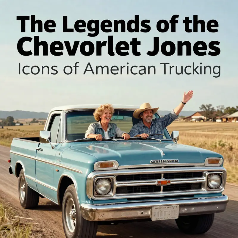 A scenic view of Tom and Mary Jones driving a Chevrolet truck, capturing the spirit of American family values.
