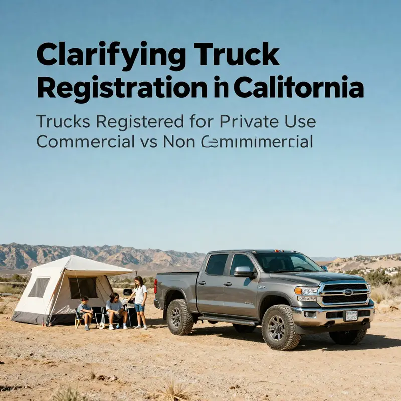A variety of trucks illustrating the distinction between commercial and non-commercial vehicles in California.