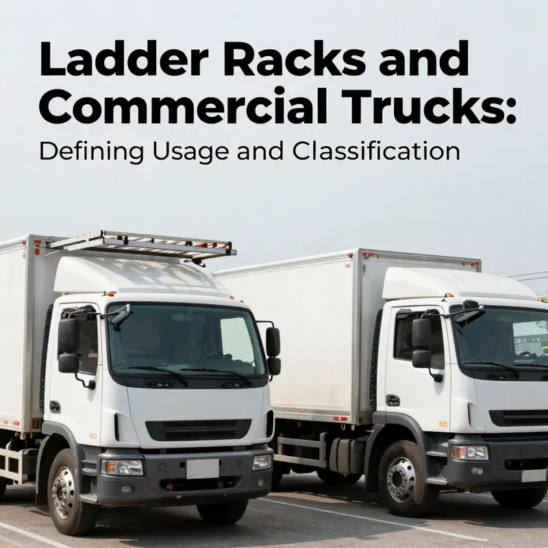 A truck equipped with a ladder rack at a construction site, exemplifying its use in a commercial capacity.