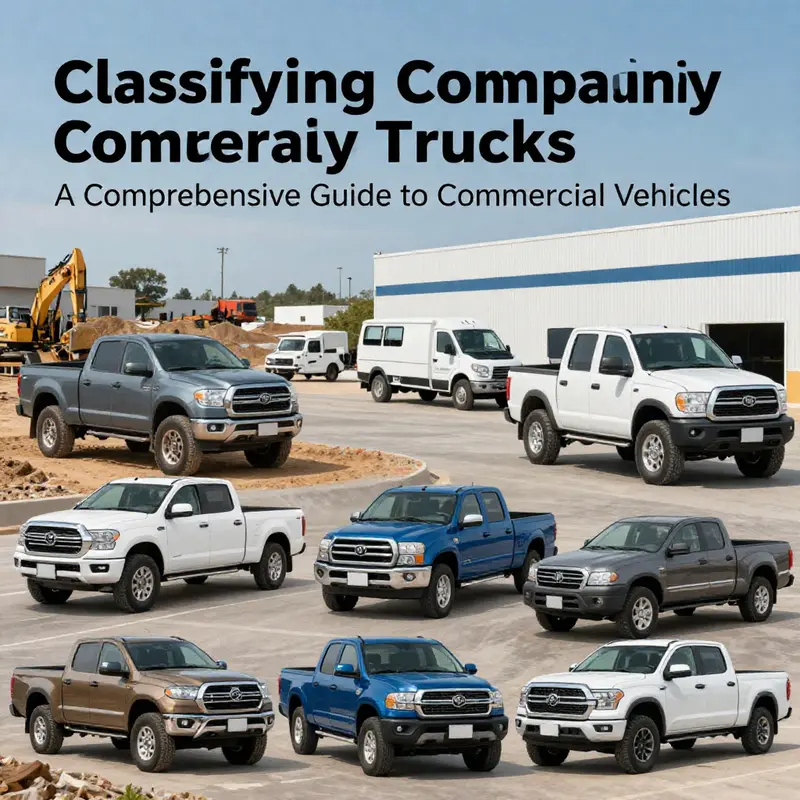 Illustration depicting various pickup trucks used in commercial settings, emphasizing their classification.