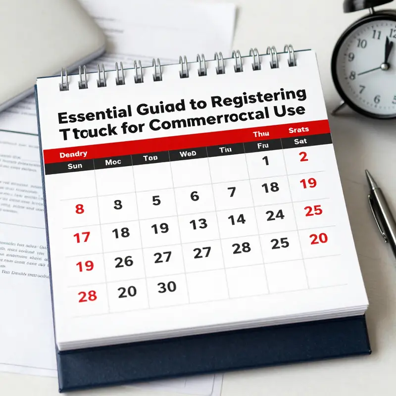 A commercial truck parked at a freight warehouse, emphasizing the need for immediate registration for business operations.