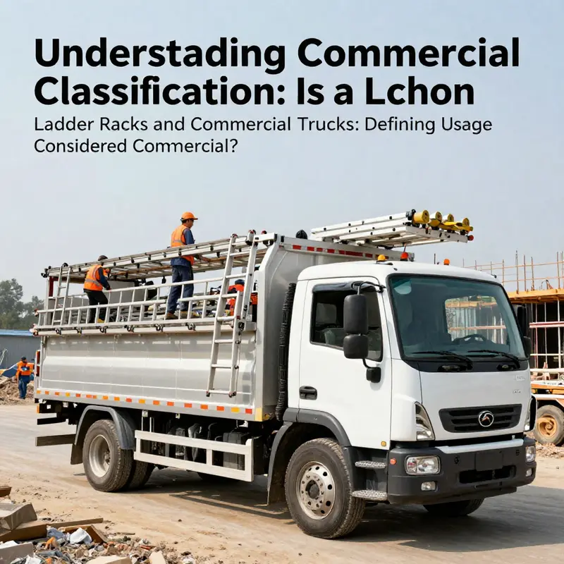 A truck equipped with a ladder rack at a construction site, exemplifying its use in a commercial capacity.