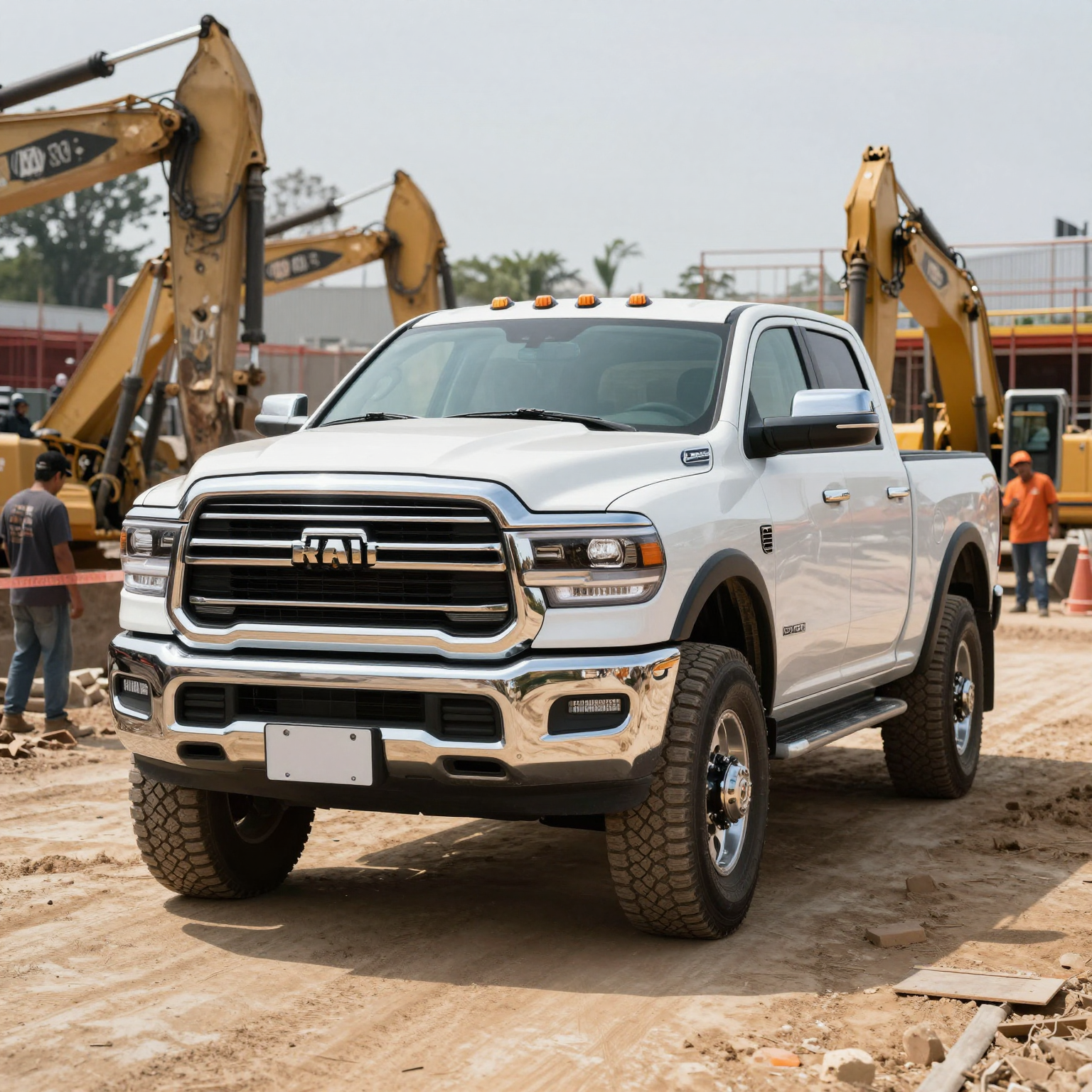 Ram truck navigating through a construction site