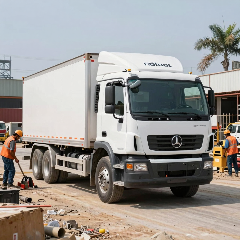 A featured truck in a construction setting, showcasing its practical use.