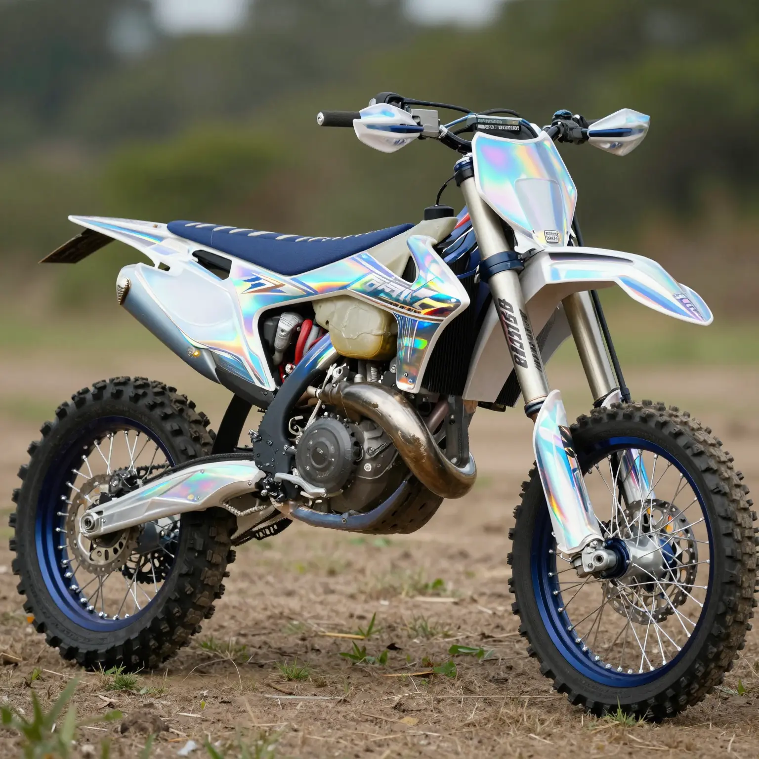 Dirt bike with holographic chrome graphics