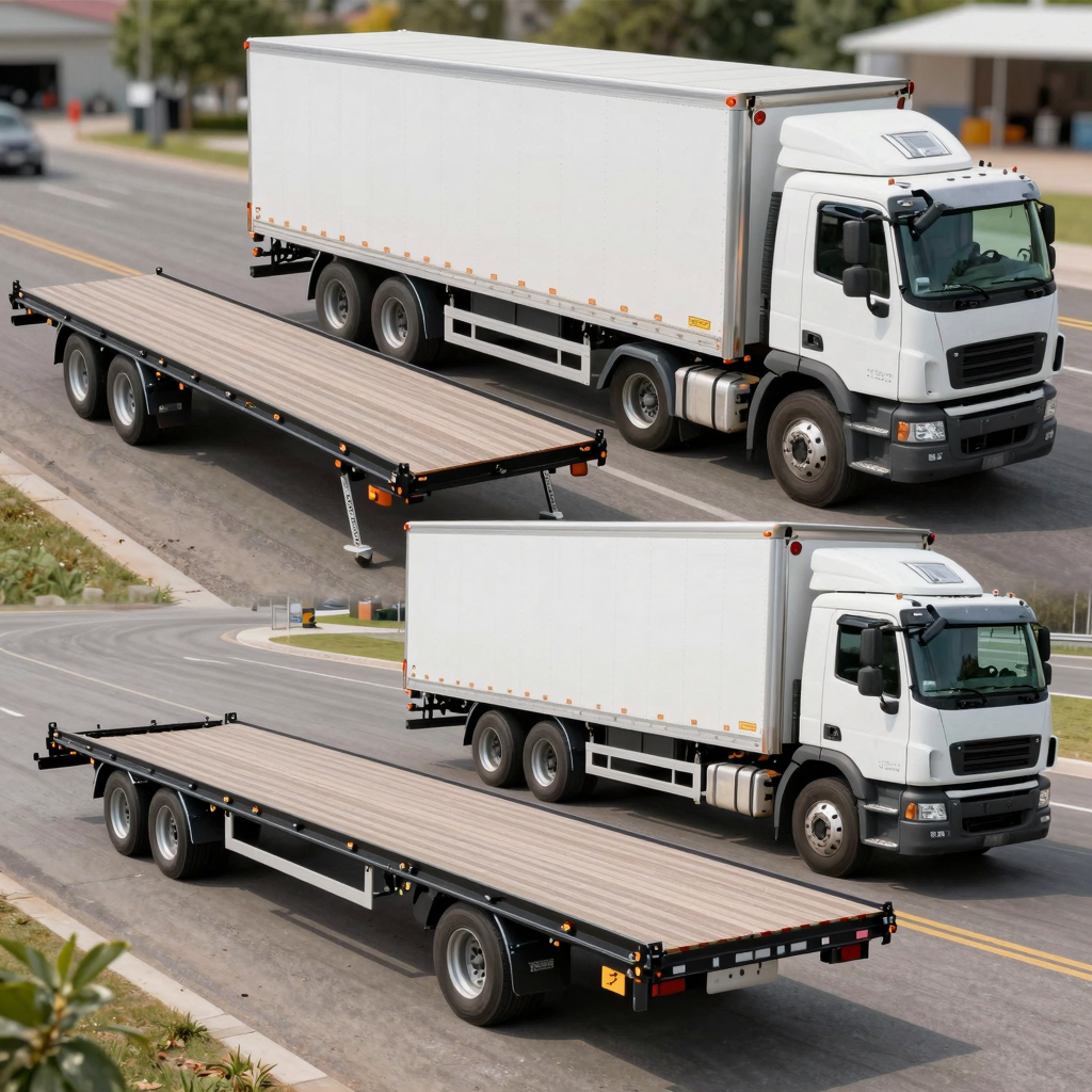 Different types of truck trailers including flatbed, enclosed, and refrigerated trailers.