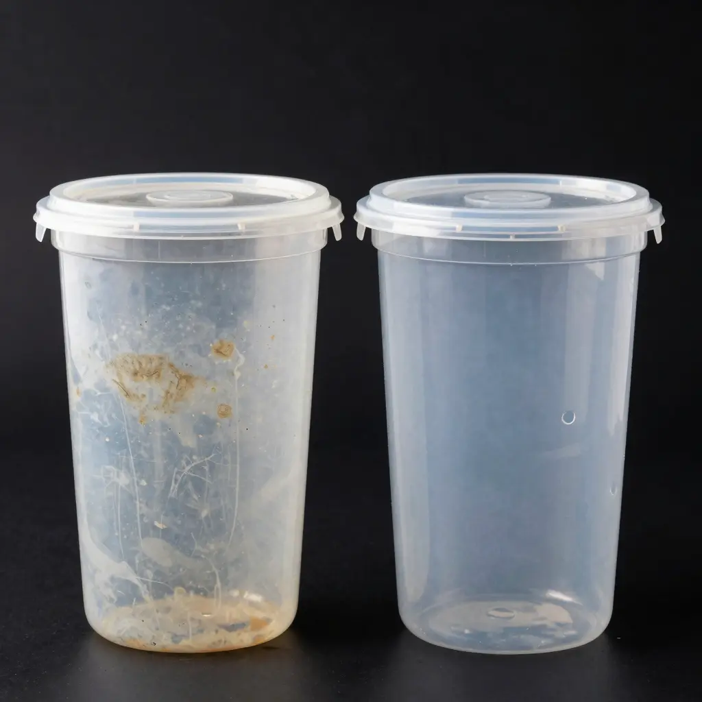Stained and Clean Plastic Food Container