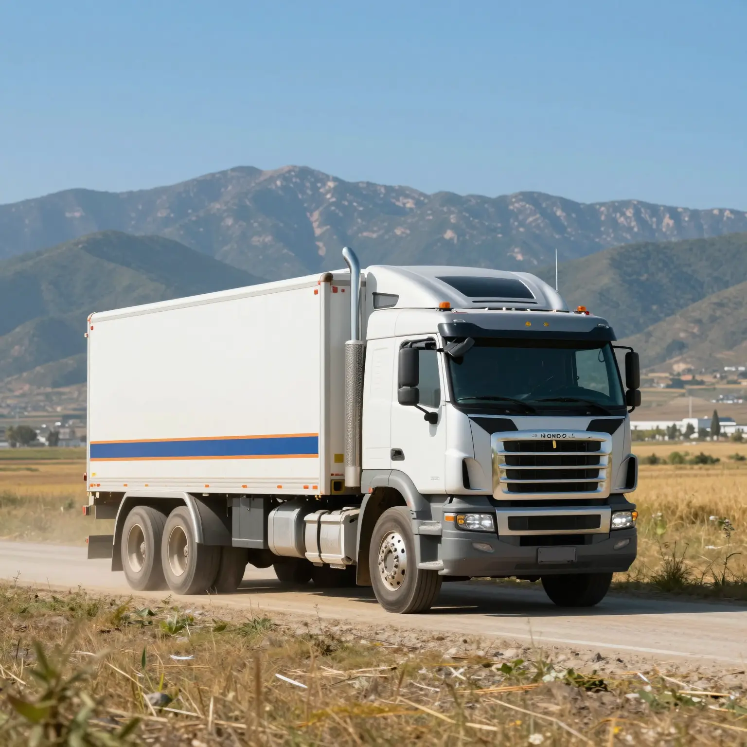 Truck driving through a picturesque landscape