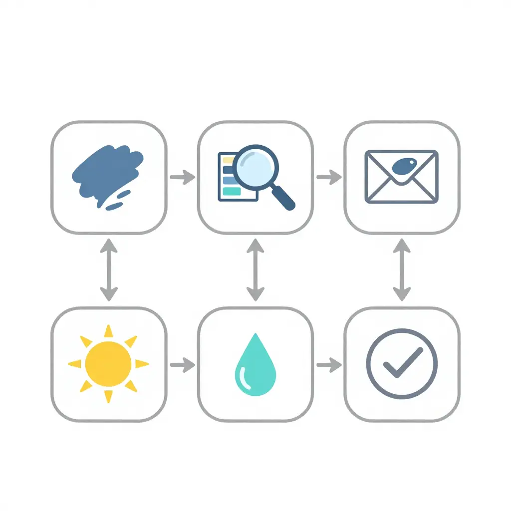 Simple 2D workflow diagram showing the color match verification process for OEM fairings: obtain factory color code, cross-reference the paint system, request a physical color sample, compare under natural light, then approve or adjust.