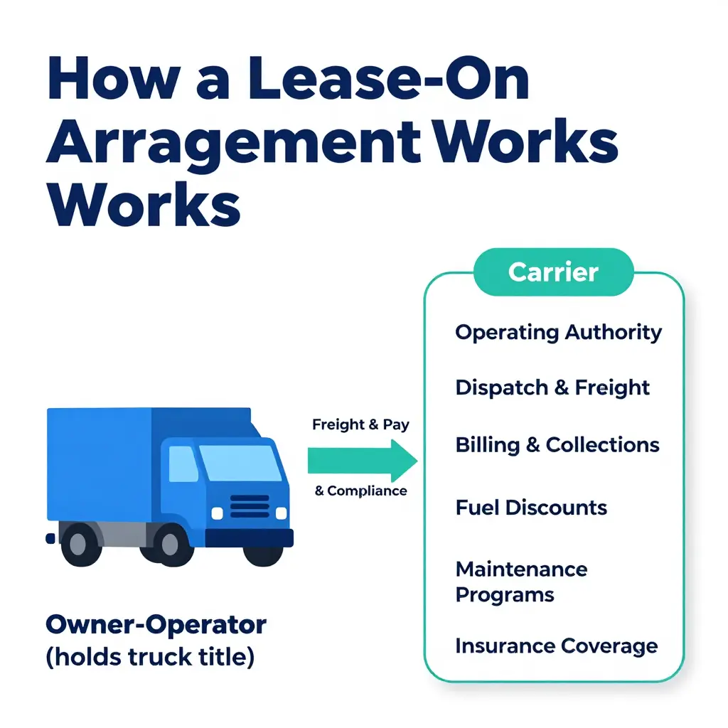 Diagram showing how a lease-on arrangement works between an owner-operator and a carrier